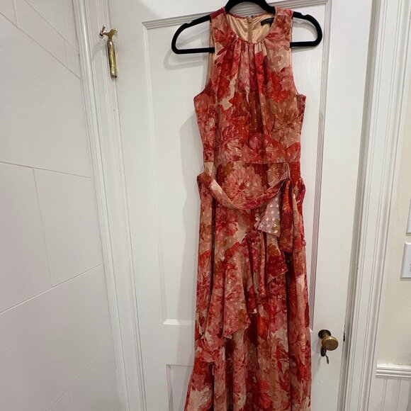 Alex Marie formal red and metallic sleeveless ruffle floral dress, Sz 6, EUC - Picture 2 of 9